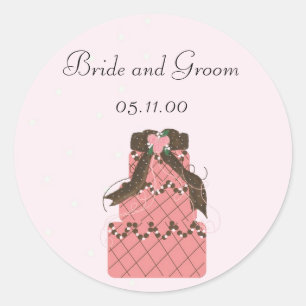 Sticker Rond Gâteau Mariage élégant rose et chocolat