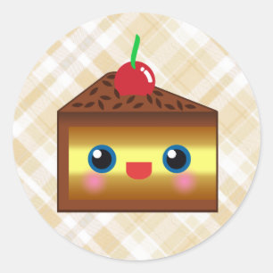 Sticker Rond Gâteau Mignon Chocolat Crème Vanille Cerise Miam
