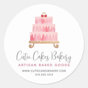 Sticker Rond Gâteau rose blush Pâtisserie Chef Dessert Moderne