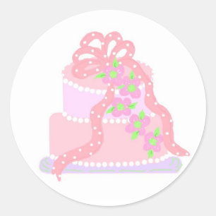 Sticker Rond Gâteau Rose Élégant