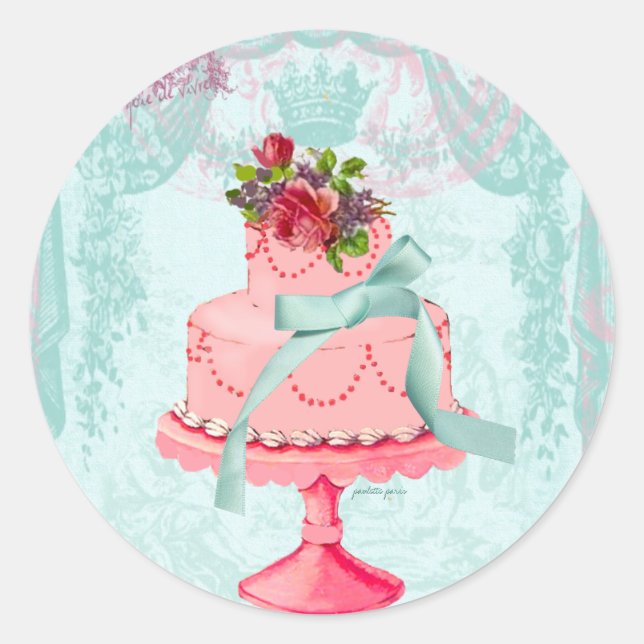 Sticker Rond Gâteau rose et Couronnes (Devant)