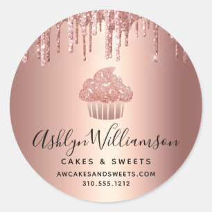 Sticker Rond Gâteau Rose Gold Drips Écriture Pâtissier Boulange