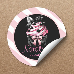 Sticker Rond Gâteau Sucré Cupcake Boulangerie Féminin Rayures R