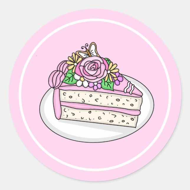 Sticker Rond Gâteau vanille surmonté de roses et de fleurs (Devant)