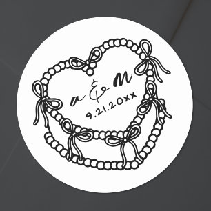Sticker Rond Gâteau Vintage Dessiné à la Main Mariage Fantaisis