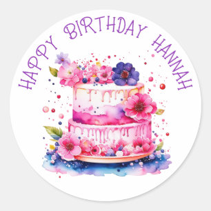 Sticker Rond Gâteau Whimsical Personnalisé Joyeux Anniversaire