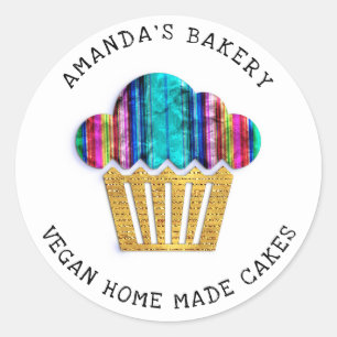 Sticker Rond Gâteaux Boulangerie maison sucrée Muffin Or Chican