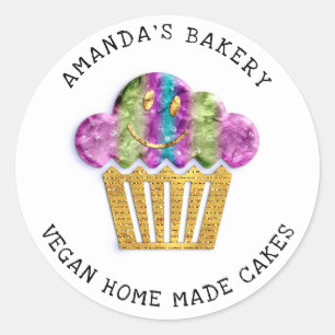 Sticker Rond Gâteaux Boulangerie Maison Sucrée Muffins Lux Gold