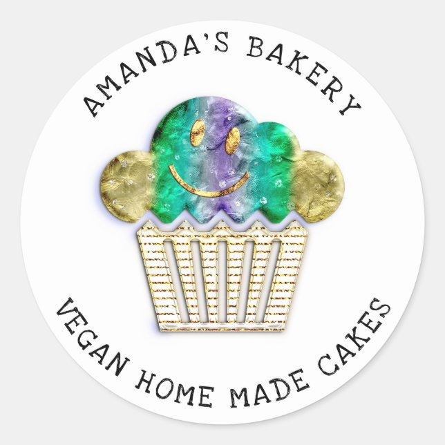 Sticker Rond Gâteaux Boulangerie maison sucrée Muffins Lux Or (Devant)