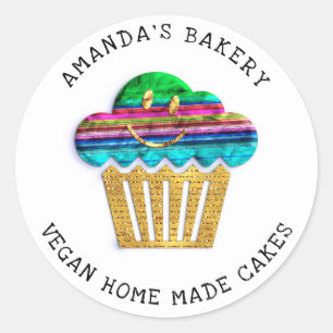 Sticker Rond Gâteaux Boulangerie maison sucrée Muffins Or Chica