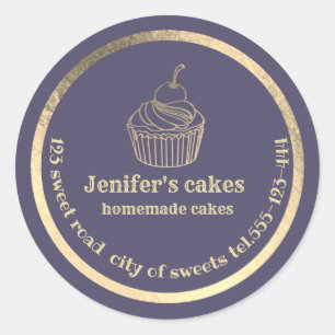Sticker Rond Gâteaux et gâteaux faits maison en or