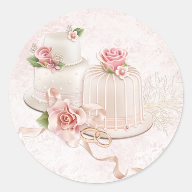 Sticker Rond Gâteaux Mariages bleus avec Roses, Fête des mariée (Devant)