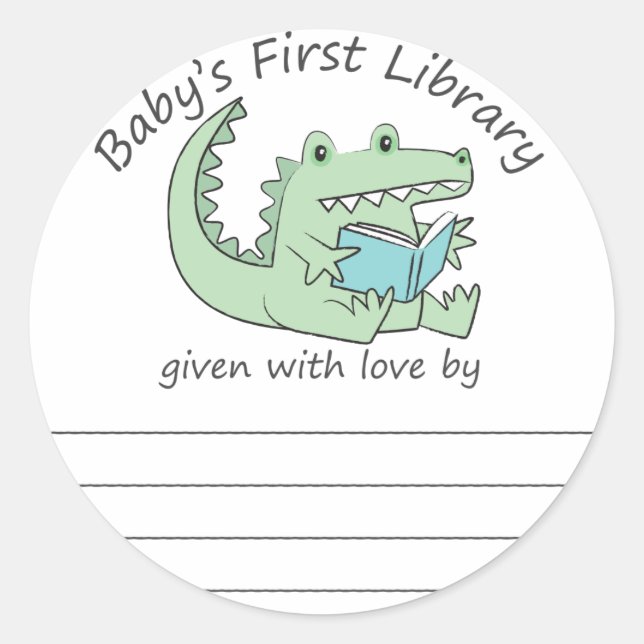 Sticker Rond Gator lisant la première bibliothèque de bibliothè (Devant)