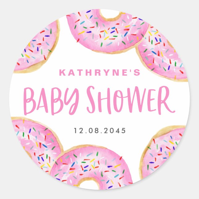Sticker Rond Gaufres Bébé Saupoudrer Rose Aquarelle (Devant)