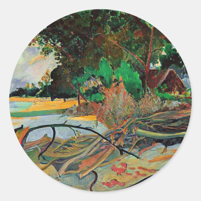 Sticker Rond Gauguin - L'Hibiscus, célèbre peinture (Devant)