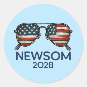 Sticker Rond Gavin Newsom 2028 Pour Président Lunettes de Solei
