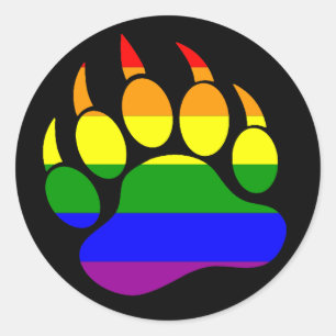 STICKER ROND GAY BEAR FIDE RAINBOW BEAR PAW NOIR