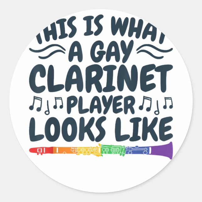 Sticker Rond Gay Clarinet Player LGBTQ Rainbow Instrument (Devant)
