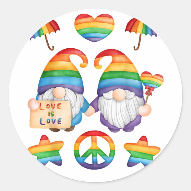 Sticker Rond Gay Couple Gnomes Pride, Mr & Mr Gay Mariage, Son (Devant)