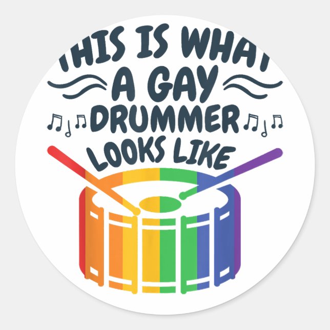 Sticker Rond Gay Drummer Drummer Mois Gay pride LGBTQ Rainbow (Devant)