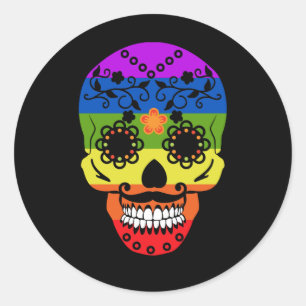 Sticker Rond Gay pride Arc-en-ciel Drapeau sucre crâne