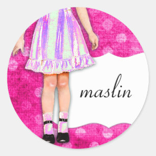 Sticker Rond GC   Poupée fille Funky Purple Points Rose