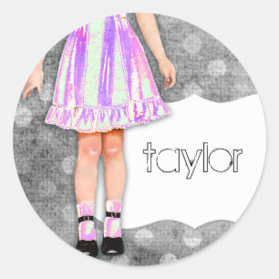 Sticker Rond GC   Poupée fille Funky violet
