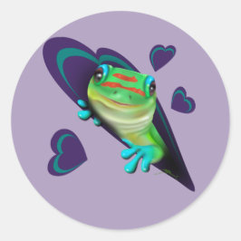Sticker Rond Gecko Et Coeurs