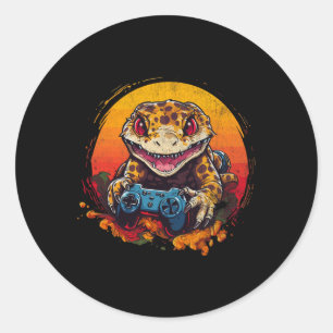Sticker Rond Gecko Jouer Jeu Vidéo Lizard & Reptiles Gam