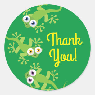 Sticker Rond Gecko Lizards Anniversaire Fête Cute Enfants Merci