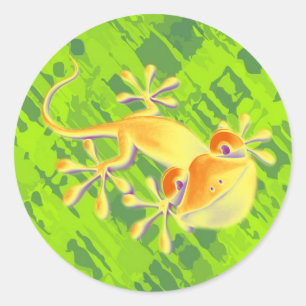 Sticker Rond Gecko souriant - motif vert