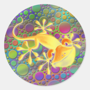 Sticker Rond Gecko souriant - points colorés