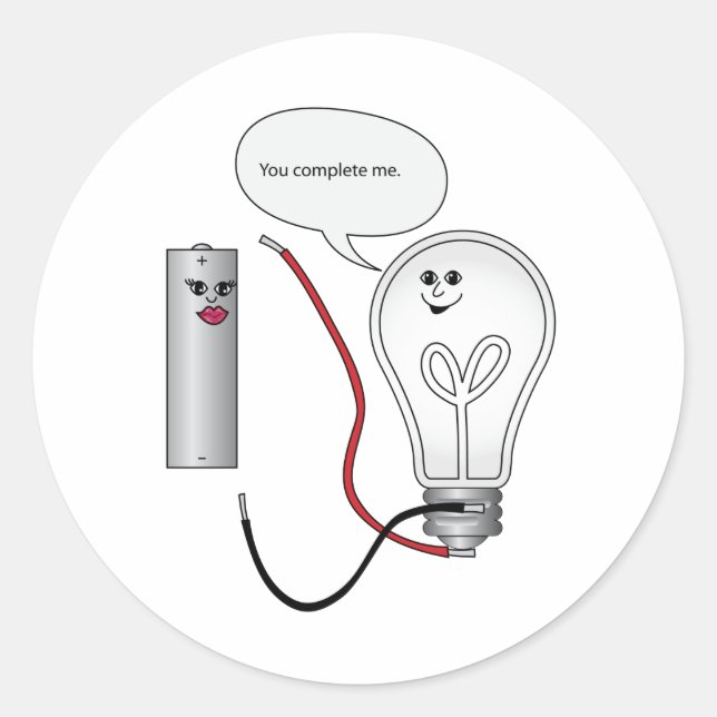 Sticker Rond Geek Love You Complete Me Circuit électrique (Devant)