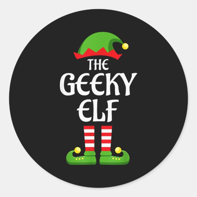 Sticker Rond Geeky Elf Family Matching Group Christmas Geek  (Devant)