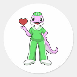 Sticker Rond Geko comme infirmière avec coeur