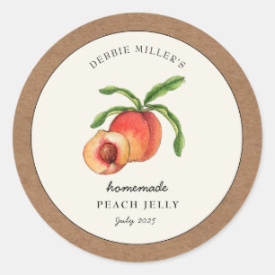 Sticker Rond Gelée de pêche, pot de confiture avec bordure en p