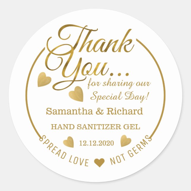 Sticker Rond Gels désinfectants pour les mains Merci Or Cadeau  (Devant)