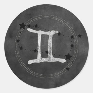 Sticker Rond Gemini Twins zodiac sign constellation silver