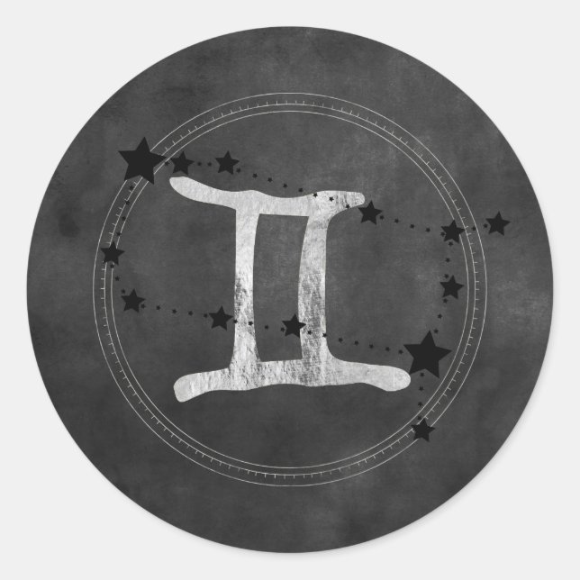 Sticker Rond Gemini Twins zodiac sign constellation silver (Devant)
