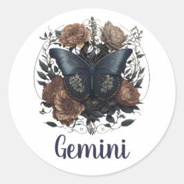 Sticker Rond Gemini Zodiac Art Vintage avec texte bleu foncé