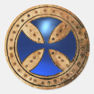Sticker Rond Gemme bleue CROISÉE ANTIQUE de saphir de TEMPLAR