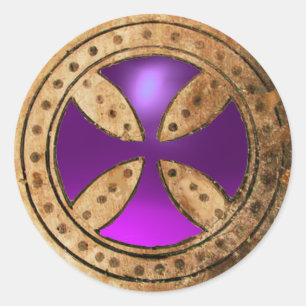 Sticker Rond Gemme pourpre CROISÉE ANTIQUE d'améthyste de