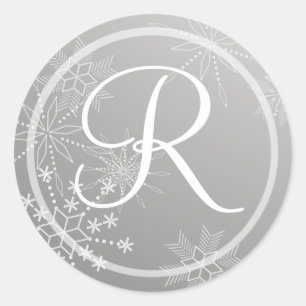 Sticker Rond Gemmes à neige Argent/Monogramme