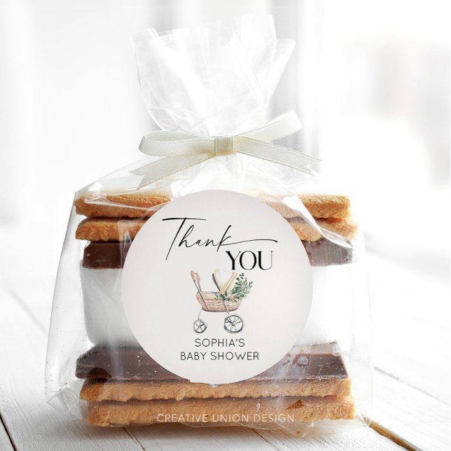 Sticker Rond Gender Neutral Boho Baby Stroller Baby Shower  (favor sticker)