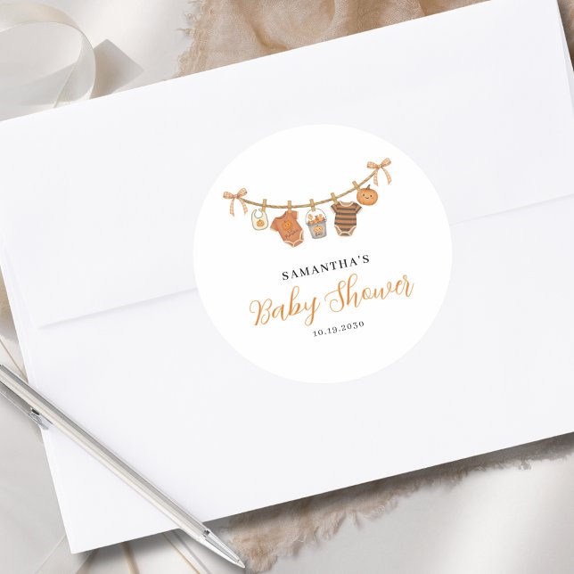 Sticker Rond Gender Neutral Clothesline Halloween Baby Shower  (Créateur téléchargé)