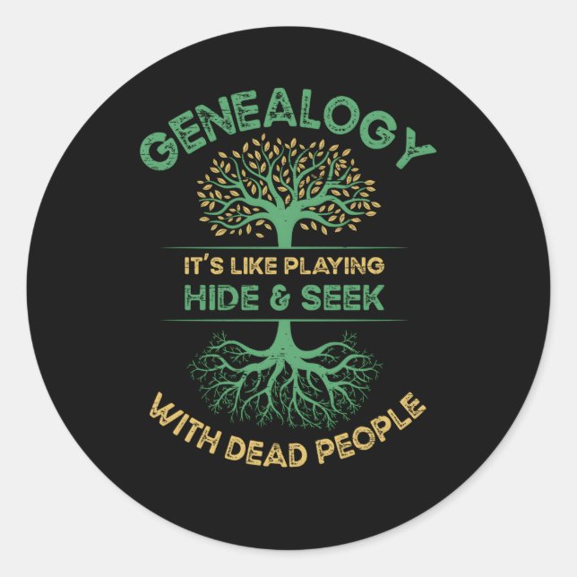 Sticker Rond Généalogie C'Est Comme Jouer Caché Chercher Avec P (Devant)