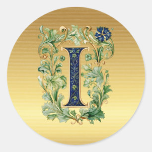 Sticker Rond Généré par l'IA florale de Monogramme I
