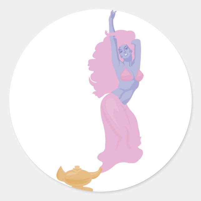 Sticker Rond génie féminin dans une bouteille (Devant)