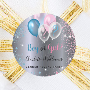 Sticker Rond Genre révéler la fête garçon fille bleu rose argen