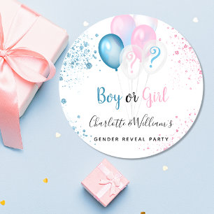 Sticker Rond Genre révéler la fête garçon fille bleu rose parti